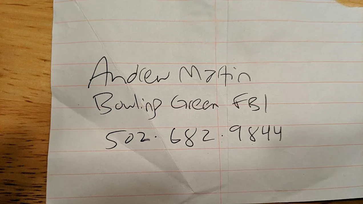The handwritten note by the alleged agent in February 2022. His handwriting, his paper, his pen, and potentially his DNA on it.