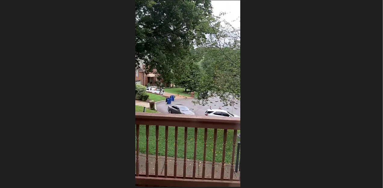 A screen capture from a cell phone video recording, made by Marc, and seen by GEORGE NEWS , shows two unmarked federal vehicles outside his home in Nashville TN, on August 10, 2023. Two unidentified men can be seen observing the private residence.