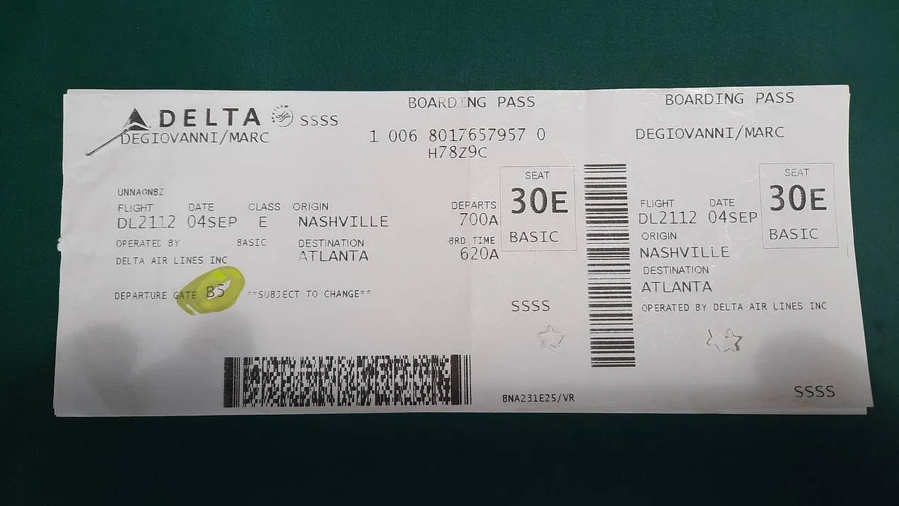 Pictured here is the Quad-S designation on the flight boarding pass of U.S. Citizen Marc De Giovanni, as he travels from Nashville to Atlanta, en route to Costa Rica, on 4th Sep. 2023.